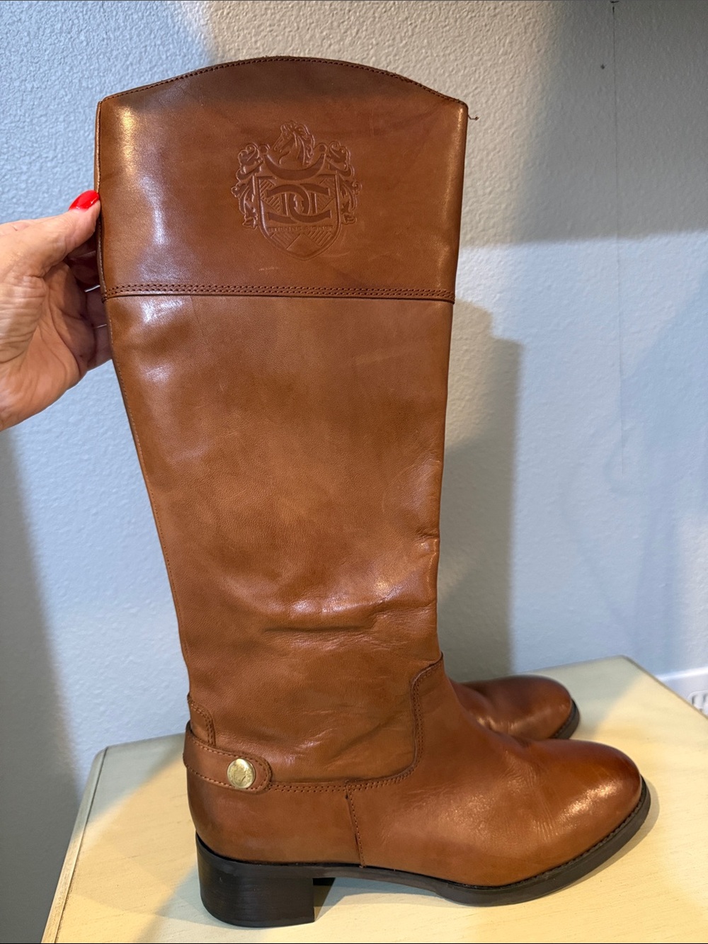 Vince Camuto Cognac Leather Knee Riding Boots